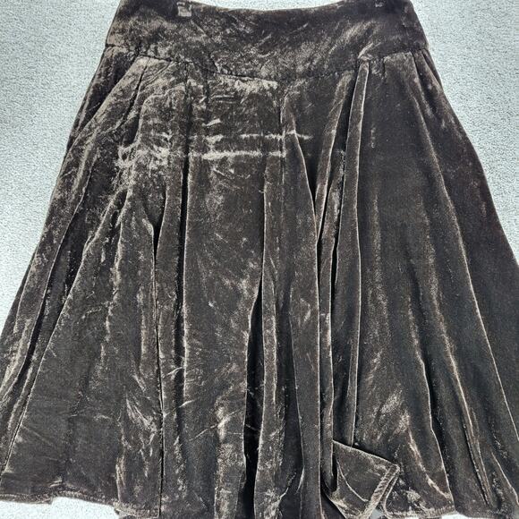 VTG John Paul Richard Velvet Skirt Womens 6 Brown Burnout Drop Waist Pleated Y2K - Picture 6 of 12